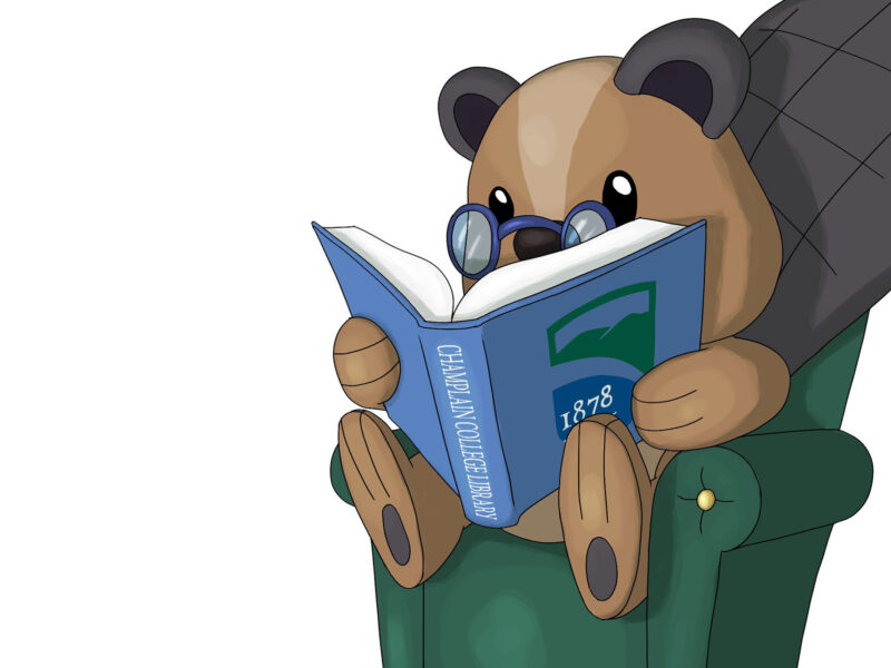 animated Chauncey in a green chair reading a blue book