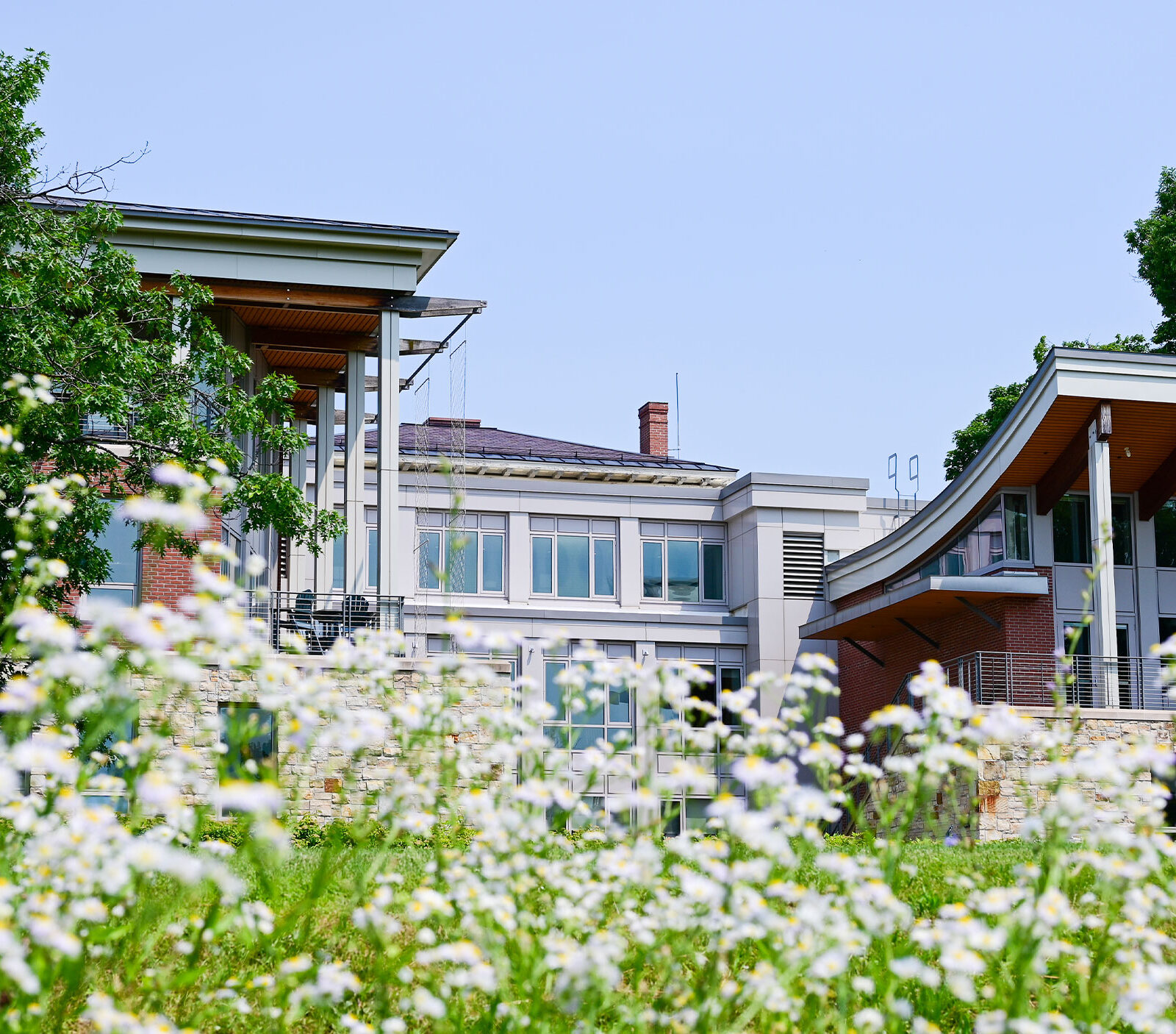 Perry Hall at Champlain College in the spring.