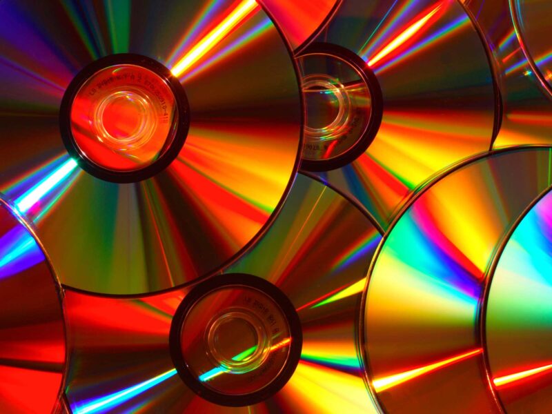 CDs reflecting colorful light