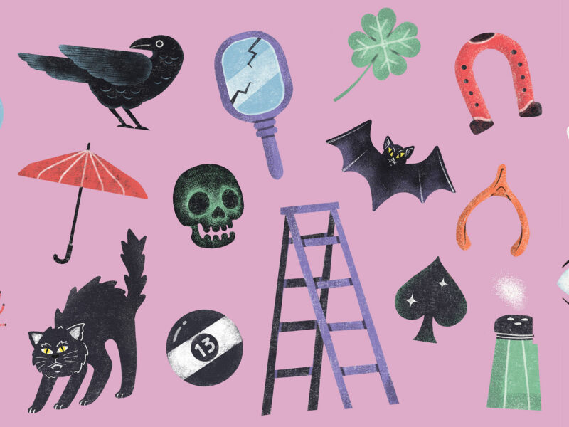 Simple illustrations of various unlucky objects.