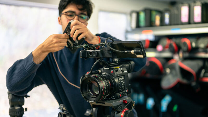 Student using rental house film camera