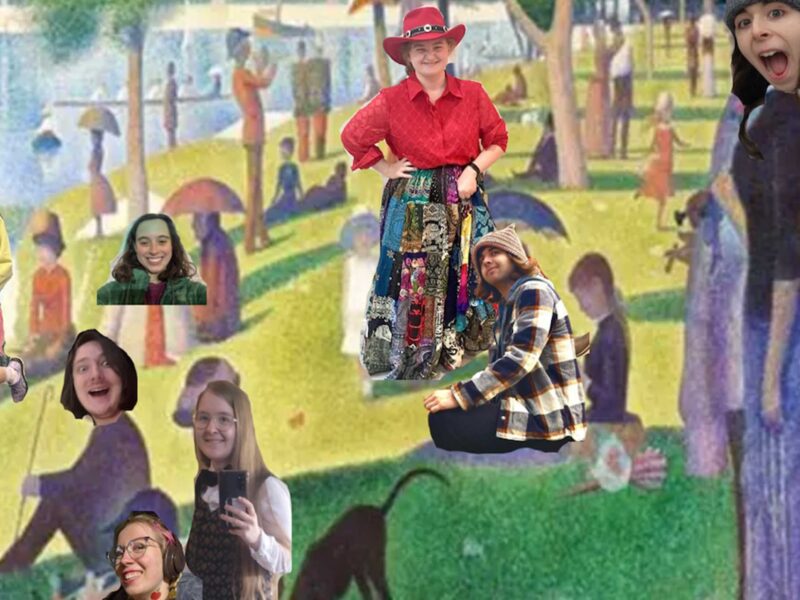 improv performers photoshopped into a painting