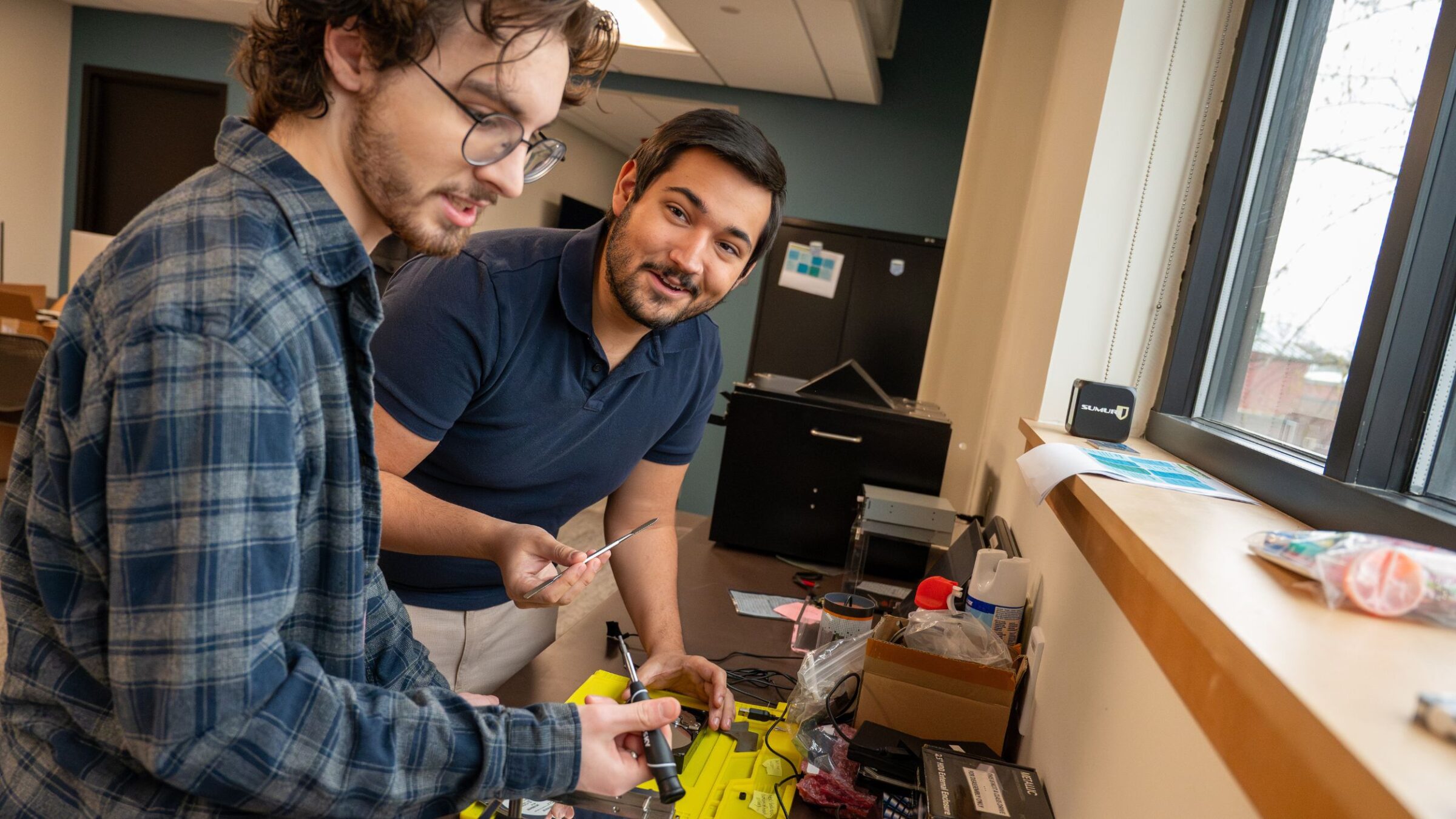 Two champlain students working together at The Leahy Center.