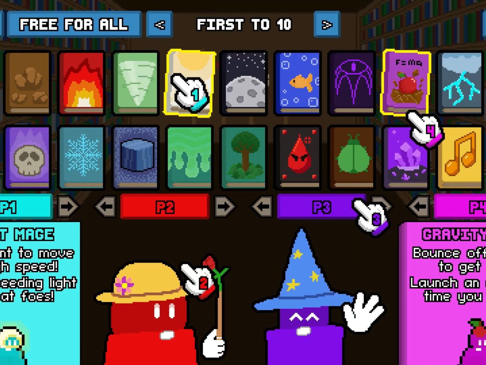 Screenshot of MAGE, a student-made game, showcasing character selection