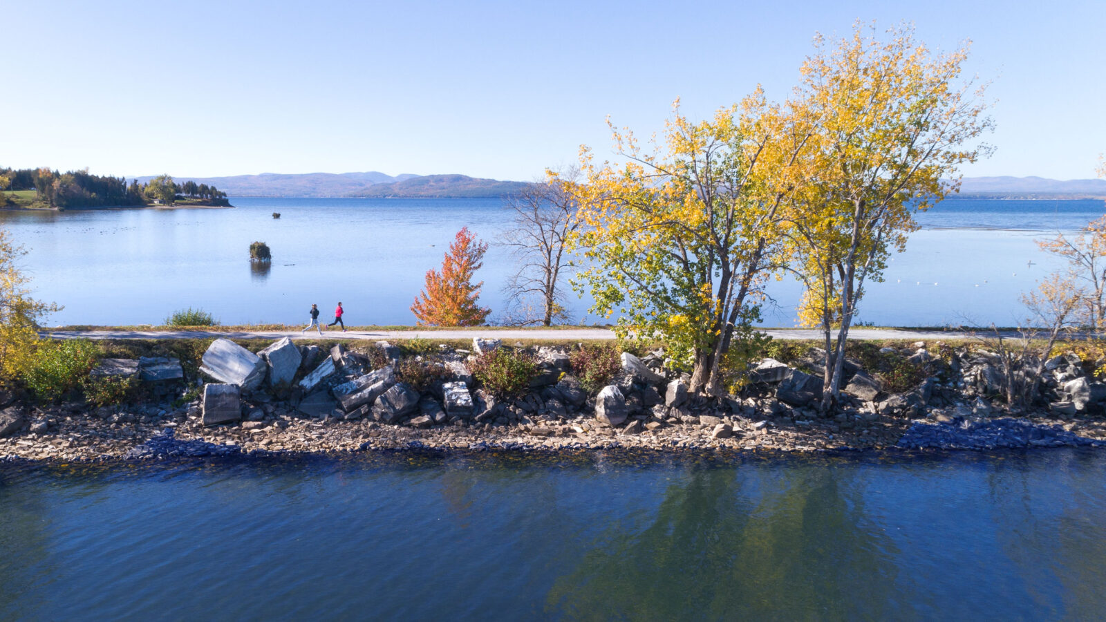 A view of the Burlington Causeway and Bike Path from above.