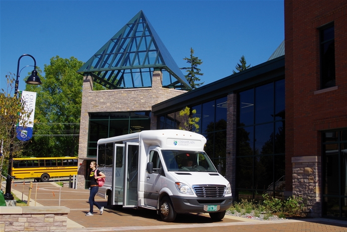 Champlain College offers shuttle service to commuters. 