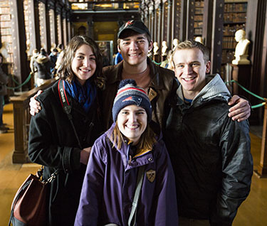 students posed in famous library in Ireland